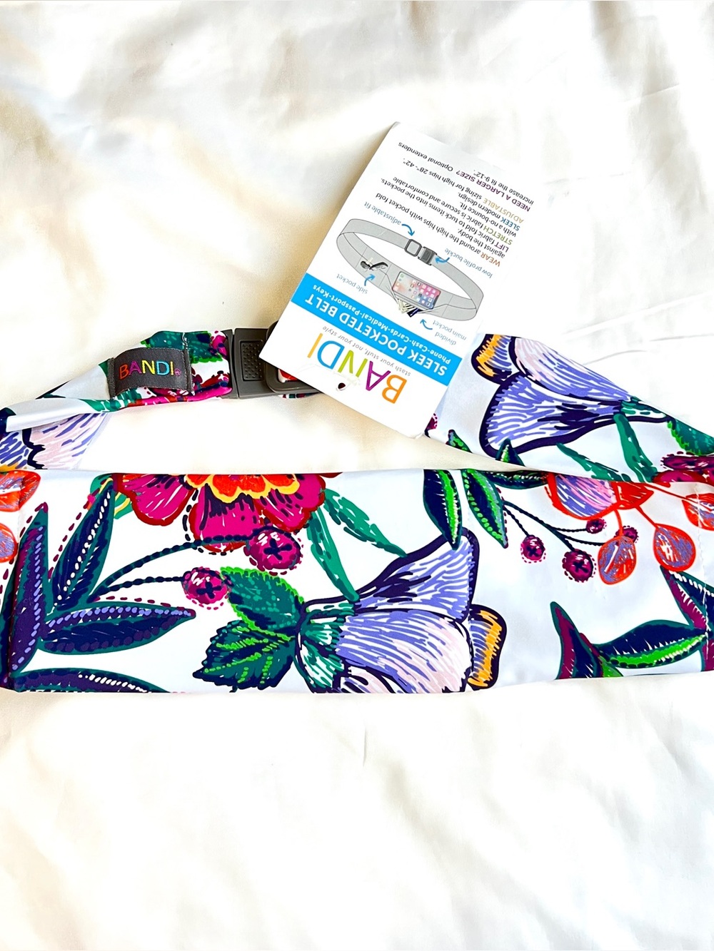 BANDI Sleek Pocketed Belt Floral Running Travel Waist Belt NWT